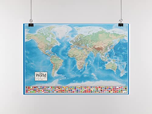 Image of World Map Poster Country Countries Continents With Flags Decor Picture Cool Wall Art Print Poster 18x12