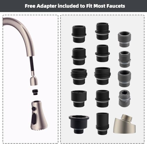 Hibbent Pull Down Spray Head For Kitchen Faucet, 3-Function Sink Spray Nozzle With 15 Adapters, Faucet Head Replacement Compatible With Moen thumb #5