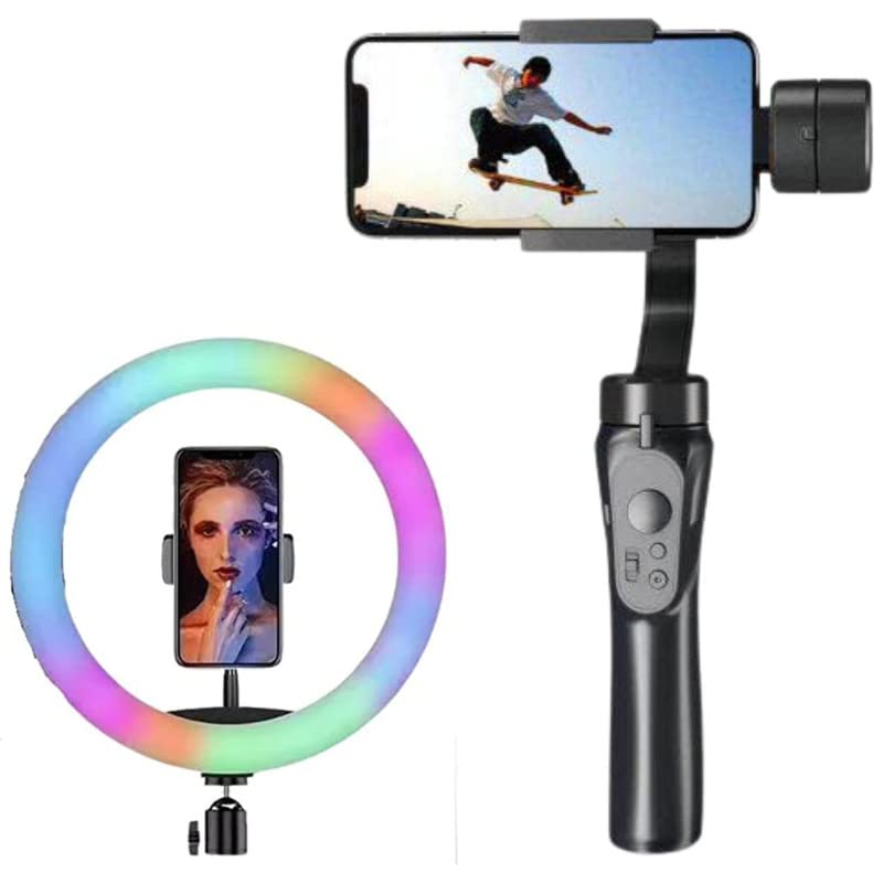 Raptas 3 Axis Handheld Smartphone Gimbal Stabilizer for All Smart Phones Featuring Video Stabilizer with RGB Desktop Soft LED Ring Light 16 RGB Colors with Mini Tripod Stand Raptas 3 Axis Handheld Smartphone Gimbal Stabilizer for All Smart Phones Featuring Video Stabilizer with RGB Desktop Soft LED Ring Light 16 RGB Colors with Mini Tripod Stand