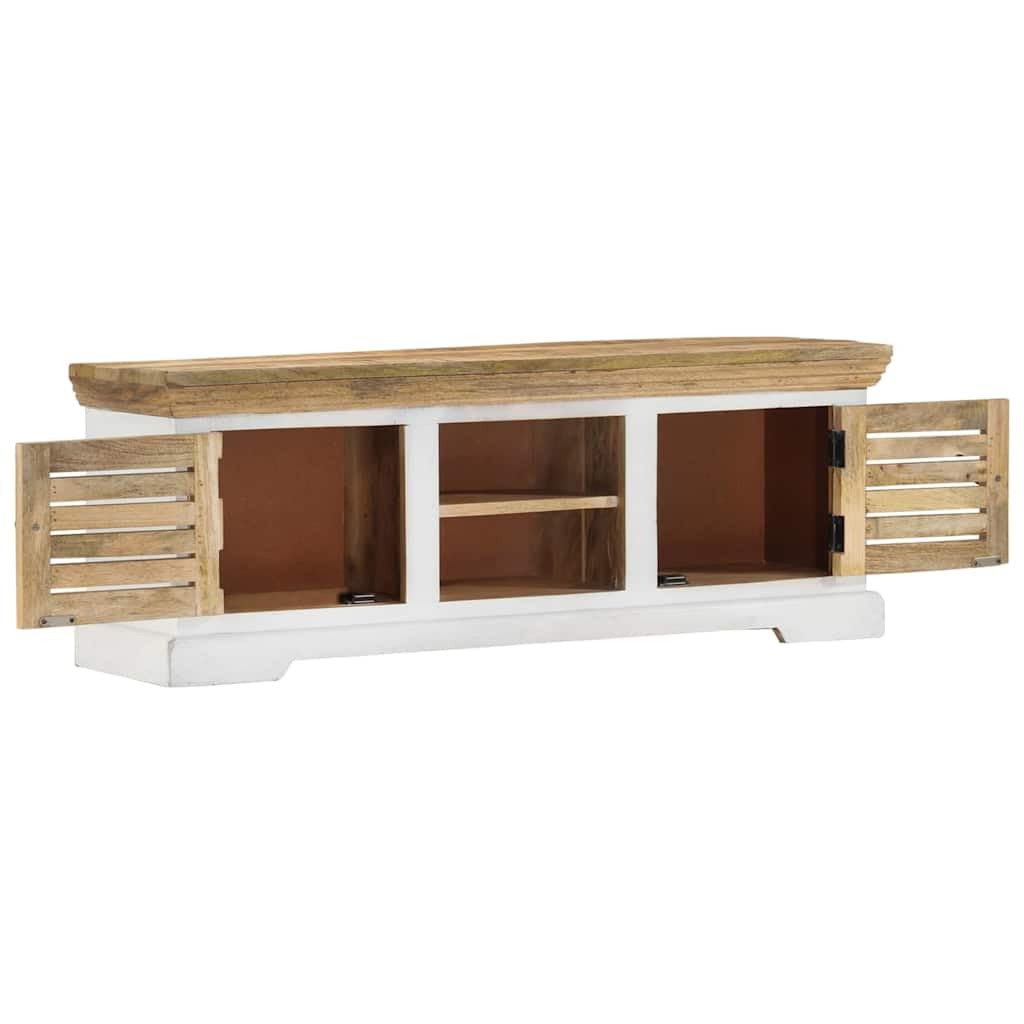 Szafka pod telewizor z litego drewna mango, 110 x 30 x 40 cm, z 2 drzwiami, 2 półkami, kredens, komoda do salonu, sypialni, korytarza, miejsce do przechowywania mebli