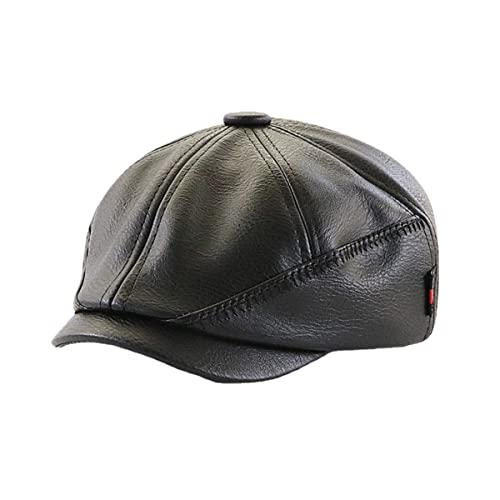 Mens Ivy Cap PU Leather Newsboy Hat Adjustable Beret Caps Classic