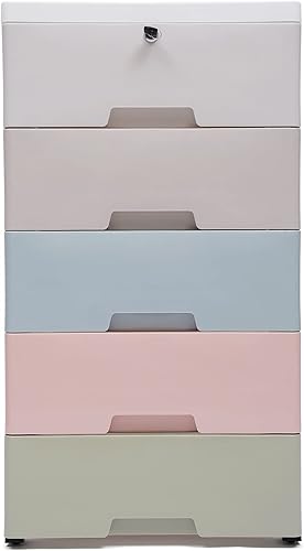 Miniatura 8 de Cajones de plástico con 5 cajones, pequeños apilables, verticales, para niños, para ropa, organizador alto con ruedas para muebles de dormitorio,