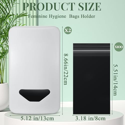 Image of Qinyoung Feminine Hygiene Disposable Bags Holder with 100 Pcs Hygiene Period Bags Care Products Dispenser for Tampons and Sanitary Pads for Home & Business Bathrooms