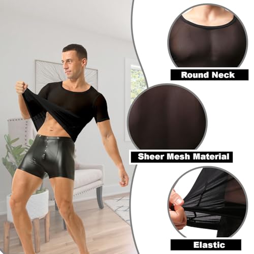 Mens Mesh Undershirt See Through Shirts Short Sleeves Tank Tops Sheer Shirt Activewerar4