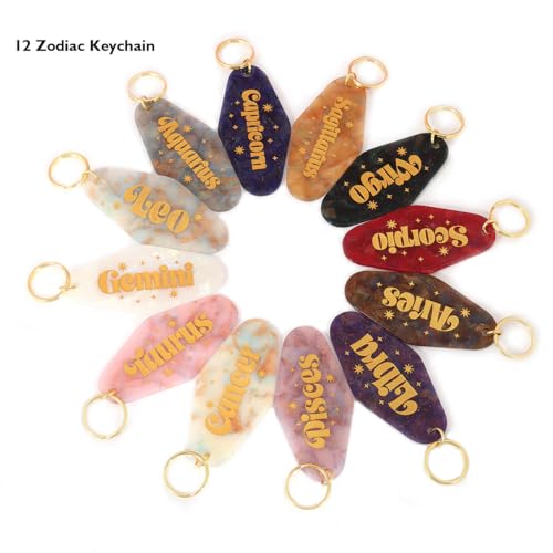 Astrological Leo Zodiac Sign Acrylic Keychain with Gold Stars
