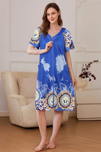 Image of Ekouaer Women Robe Zipper Front Mumu Duster Robes Zip Up Housecoat Soft Sleepwear with Pockets
