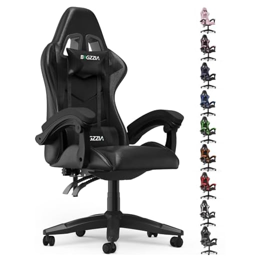 bigzzia Silla Gaming,Silla Ergonómica de Oficina en Cuero PU,Regulable en Altura con Soporte Lumbar y Reposacabezas,Respaldo Reclinable 155°,Silla Gamer Adulto Niño(Negro)
