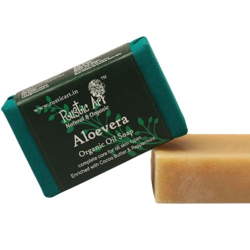 Image of Rustic Art Organic Aloe Vera Soap | Almond, Jojoba, Vitamin E | Dry to Normal Skin | | Coldprocessed | Hydrating | For Women & Men | 100g (100 g (Pack of 1)) | Moisturizing