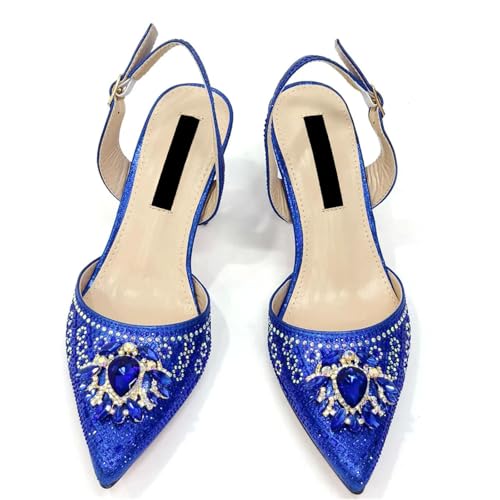Womens Blue 2025 Nigerian Wedding Shoes Set Italian Rhinestone Bridal Pumps and Matching Evening Party Bag3