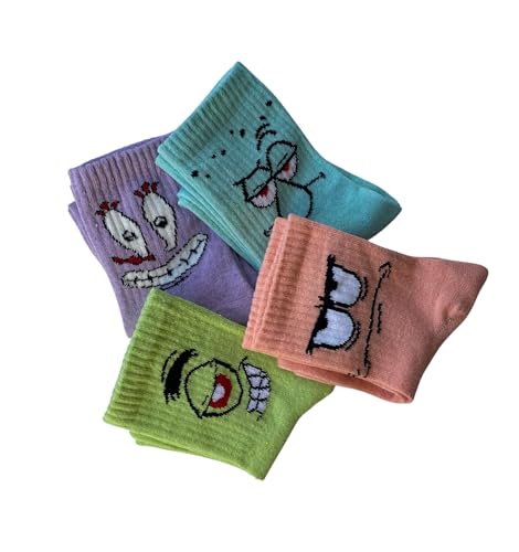 Unisex Patterned College Socks - 4 Pairs Set | Comfortable & Durable Cotton Socks