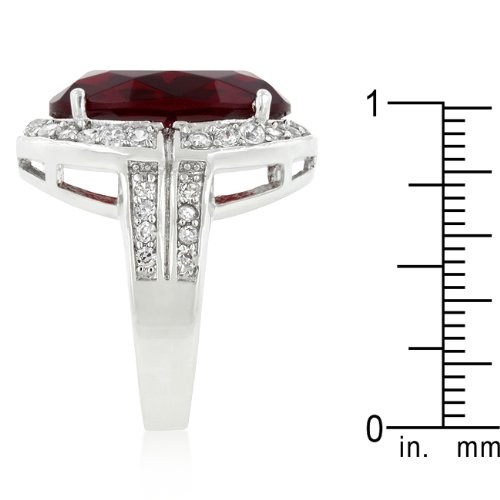 Kate Bissett Rhodium Plated Cocktail Ring With Oval Cut Ruby Red Cz Center Stone With Round Cut Clear Cz Size 8 #TOP3