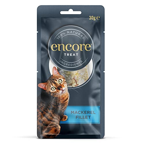 Comida para Gatos Encore, 100% Natural, Comida húmeda, Bolsa para Lomo de Filete de caballa, 30 g (12 Piezas)