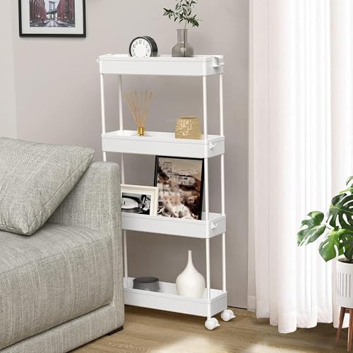 Image of SPACELEAD 2-piece Set Slim Storage Cart 3 Tier,Bathroom Organizer Rolling Utility,Mobile Shelving Unit Slide Out for Office, Kitchen, Laundry Room & Narrow Places