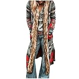 Women's Winter Long Jacket Open Front Coat Cardigan Vintage Western Coats Faux Fur Trim Parka Warm Outerwear with Pockets Aztec Jacket Women Abrigos De Mujer Invierno