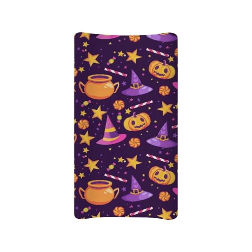 Pumpkin Wizard Hat Baby Changing Pad Cover Halloween Infant Changing Table Cover Girls Boys Diaper Table Change Mat Sheet Cover Soft Breathable