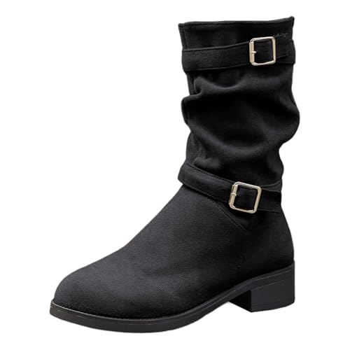 Bottes mi-mollet en daim femme talon épais bottes de mode bout pointu automne hiver