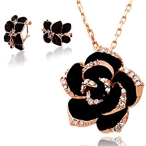 Preisvergleich Produktbild Schmuckhandel Haak *Rosenblüte* Halskette mit Ohrringen / Gelbgold beschichtet / Swarovski® Kristalle / inkl. Etui und Schmuckzertifikat