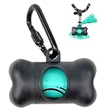 Dog Poop Pickup Bags Holder Dispenser with Standard-Sized Leak-Proof Scented Doggy Waste Bags and Carabiner with Safety Lock&Fastener Never Loose on Leash Lead Again (1 Holder 15 Bags, Black)