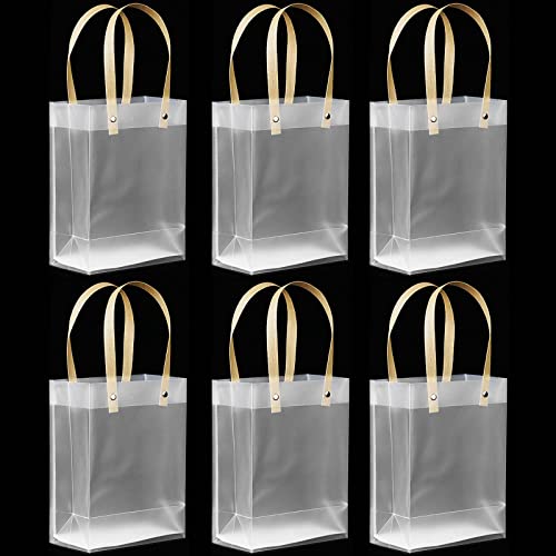 ギフトバッグ 透明 手提げ 包装バッグ ショッピングバッグ プラスチック ハンドル付きバッグ 6個セット スタンドバッグ 透明 再利用可能 ショッピング パーティー 誕生日 結婚式 クリスマス お菓子 スナックに ラッピング用 14 x 7 x 18 cm