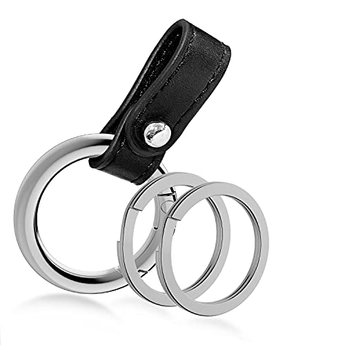 Idakekiy Zinc Alloy Key Rings Leather Part Button Key Clip Carabiner Keychain Split Keyrings for Men and Women (Silver)