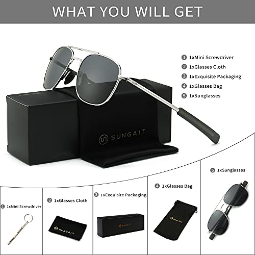 Image of SUNGAIT Men's Military Style Polarized Pilot Aviator Sunglasses - Bayonet Temples