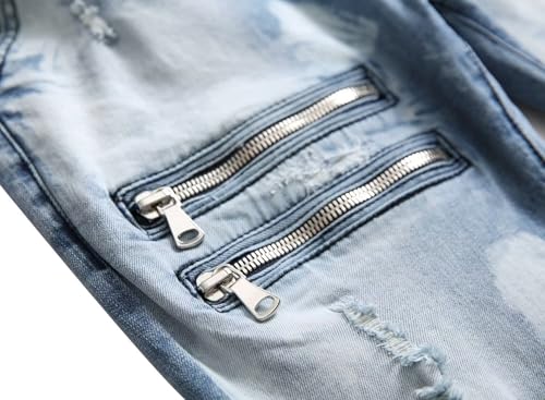 Image of HENGAO Mens Ripped Jeans Stretch Skinny Jeans with Zipper Size 28-48