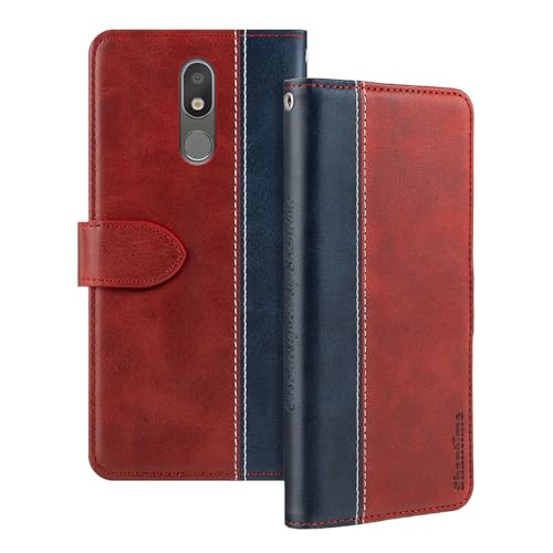 Shantime Leather Flip Case Compatible with LG K12 Plus Case with Card Holder RFID Blocking Magnetic Kickstand Slim Fit Business Protective Cover(Red)