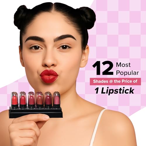 Image of Mila Beaute 12 Creamy Matte Mini Pout Party Lipstick Kit | Lip Hydrating & Light-weight | Long Lasting Lipsticks for Women | Suitable All Indian Tones | Shade - Pinks & Reds 12g
