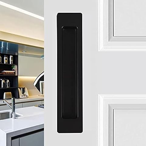 LWZH Sliding Barn Door Flush Handle 7.08" Invisible Recessed Finger Pull for Cabinets Closet Drawers Rectangular Matte Black Free Sharp Edge Cover