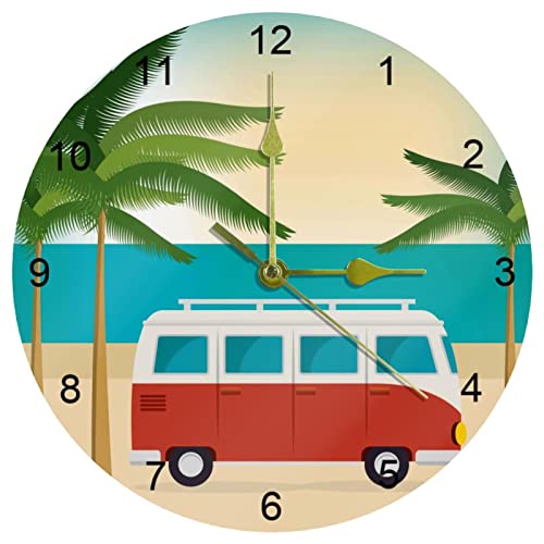 Folytop 10 Inch Car Beach Summer Wall Clocks Silent Non-Ticking Arabic Numerals for Home/Kitchen/Office/School Clock