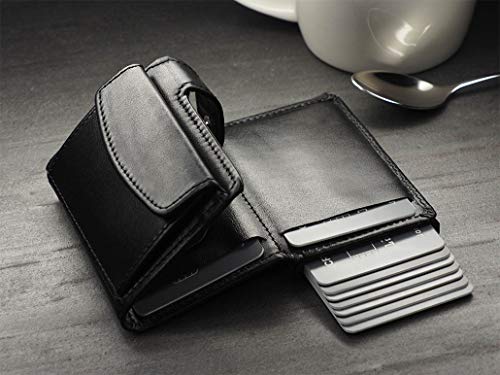 Pularys Mini Wallet London - Credit Card Holder Made Of Italian Leather - Rfid Blocking - Up To 9 Card Slots - Coin Pocket - For Men And Women - Classic Design #TOP6