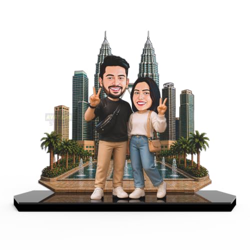 Image of Wood Rectangular Personalized Caricature Gift for Couple, 7 Inches, Tabletop Multicolor, Art Deco Style (COUPLE 15)
