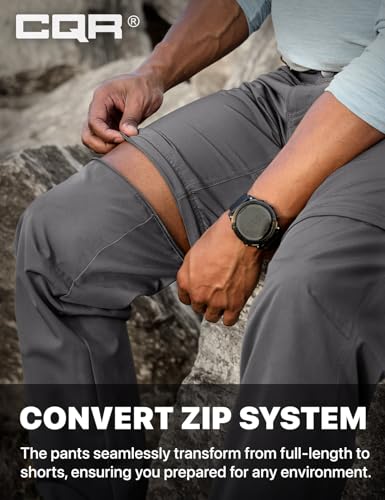 Image of CQR Men's Convertible Cargo Tactical Pants, Water Resistant Outdoor Hiking Pants, Zip Off Lightweight Stretch Work Pants