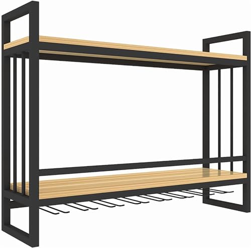 TiLeze Wall Mounted Wine Holder with Wine Glass Holder and Wooden Partition, 2-Tier Multiple Bottle Wine Cellar Racks Holder Display Shelf, Wine Storage Rack Home & Kitchen