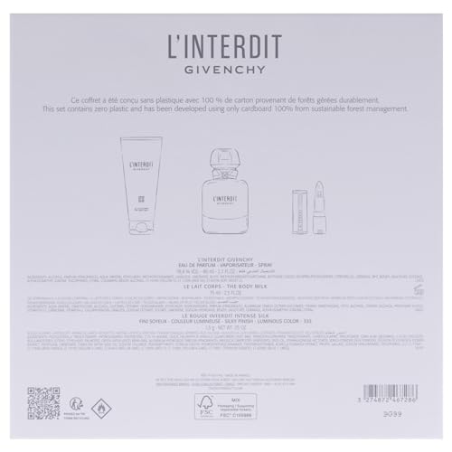 Image of LInterdit by Givenchy for Women - 3 Pc Gift Set 2.7oz EDP Spray, 2.5oz Body Milk, 0.05oz Lipstick