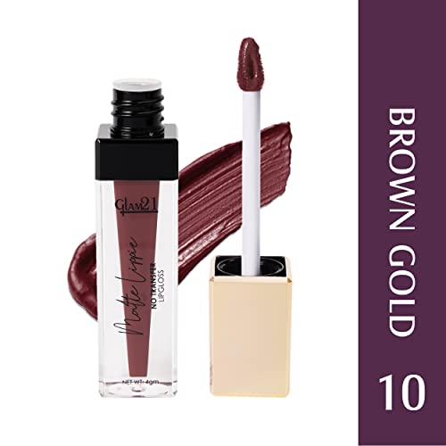 Image of Glam21 Matte Lippie No Transfer Lip Gloss | Lightweight and comfortable| Creamy Matte Formula - 4 gm | Brown Gold-10