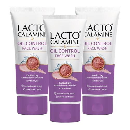 Image of Lacto Calamine Face Wash For Oily Skin |100ml each- Pack of 3 | Kaolin Clay, Niacinamide & Vitamin E | Facewash Reduces Excess Oil, Controls Pimples, Blackheads & Whiteheads |Face wash For Women & Men
