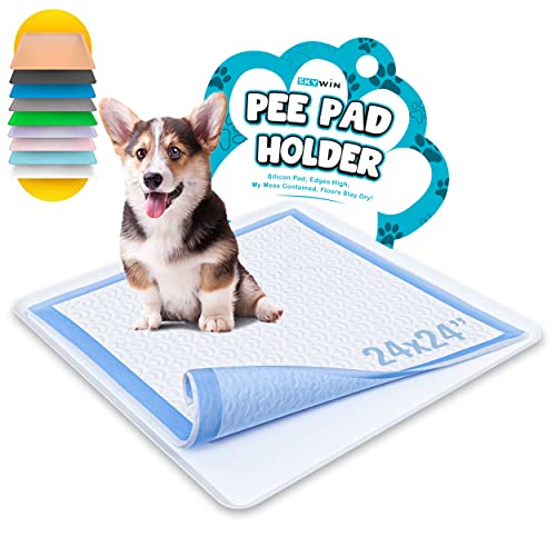 TidyFriend Dog Pee Pad Holder Tray Fits for 24” x 24” Wee Wee Pee Pads - Stable Grip, Raised Edges, Quick-Wipe Silicone Surface Dog Potty Tray Holder for Indoor Flooring Protection (White)