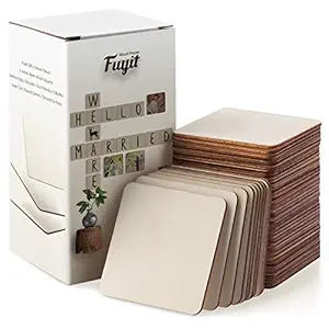 Fuyit Unfinished Wood Pieces, 50Pcs 3 x 3 Inch Blank Natural Wood Square Wooden Cutouts Board for DIY Crafts Painting, Scrabble Tiles, Coasters, Decoration