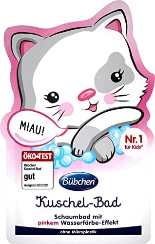 Bübchen Miau kąpiel do kąpieli, 40 ml płynny dodatek do kąpieli z różową farbą wodną dla dzieci, delikatna pianka do kąpieli, aloes, bez silikonów i mikroplastiku, 1