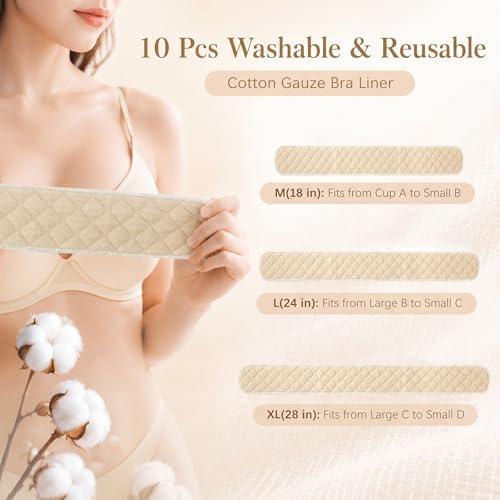 Image of Toulite 20 Pcs Bra Liners for Sweat, 3 Layer Washable Rectangle Cotton Under Breasts Pads for Women Absorb Sweating