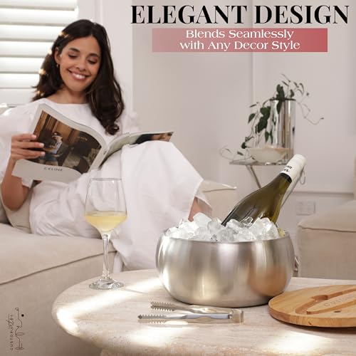 Gusto Nostro 4.1L Insulated Ice Bucket with Lid and Tongs, Double Wall Stainless Steel Ice Bucket Large, BPA Free Ice Bucket for Cocktail Bar, Keeps Champagne, Wine, Beer Chill for Parties - Image 4