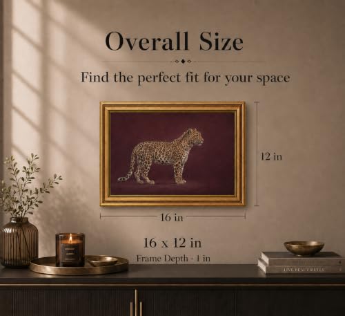 Image of Gold Framed 3D Textured Wall Art, Vintage Burgundy Cheetah Canvas Prints, Minimalist Maroon Wildlife Pictures Decor, Luxury Animal Gallery Artwork for Living Room Bedroom Entryway 16x12inch
