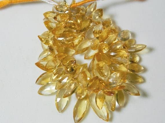 Citrine briolette fil de perles marquises facettées gros diamètre pour création bijoux