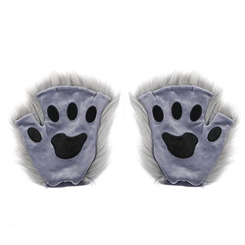 Gants en peluche gris pas cher pour costume cosplay et fête de carnaval