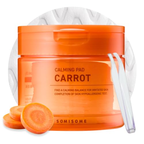 Image of Carrot Calming Toner Pads - Korean Toner Pads with Centella Asiatica, Redness Reducing Skin Care, Pore Minimizer, Soothing & Hydrating with Jeju Carrot Extract, 100% 7 Layer Cotton 40 Pad