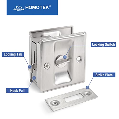 image for HOMOTEK Privacy Pocket Door Lock Hardware with Pull - Replace Old Or D