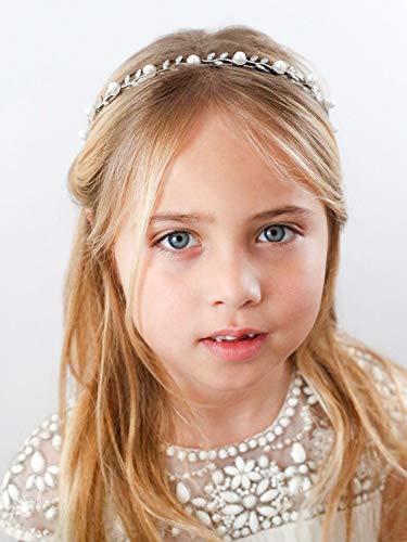 Sweetv Flower Girl Headpiece Silver Pearl Girls Headband For Wedding Princess Hair Accessories For Birthday Party, First Communion #TOP1