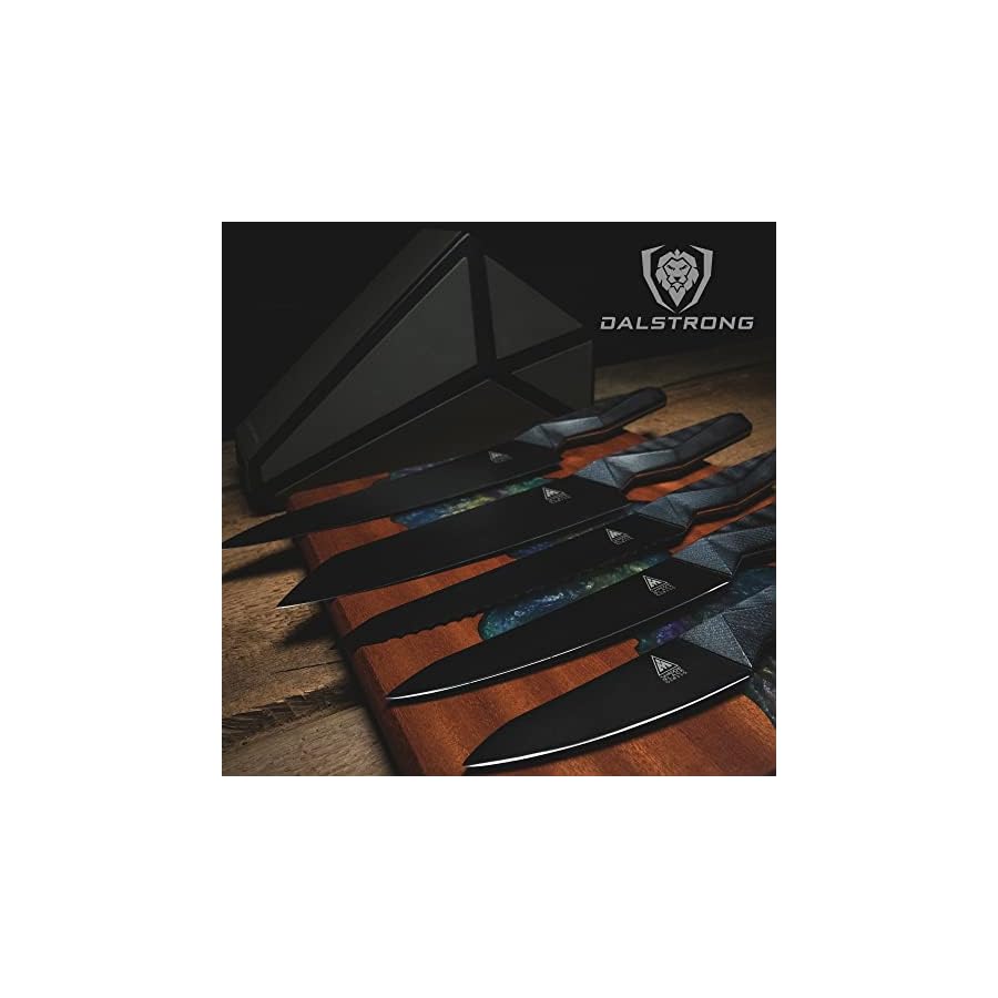 DALSTRONG-Knife-Block-Set-5pc-Shadow-Black-Series-Black-Titanium-Nitride-Coated-High-Carbon-7CR17MOV-X-Vacuum-Treated-Steel-Sheath-NSF-Certified DALSTRONG Knife Block Set-5pc-Shadow Black Series-Black Titanium Nitride Coated-High Carbon-7CR17MOV-X Vacuum Treated Steel-Sheath-Giftable Kitchen Knife Set with Block -NSF Certified