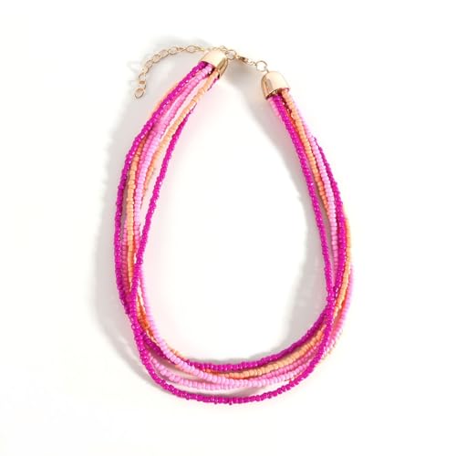 Colorful Multi-layered Seed Beaded Necklace Choker For Women Bohemian Handmade Crystal Stone Gemstone Hawaiian Necklace Holiday Birthday Summer Beach Jewelry Gift